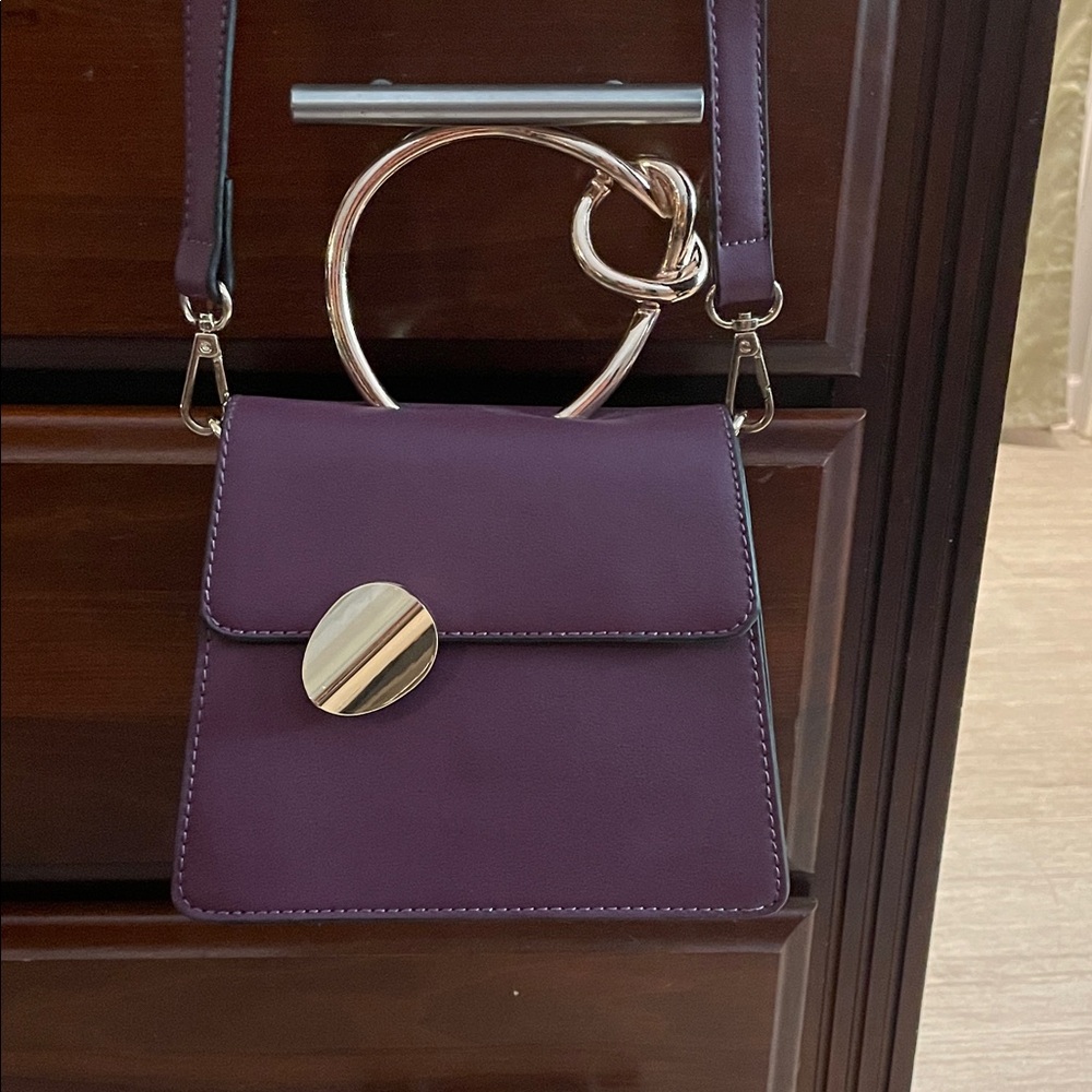 Purple Trapezoid Bag with Silver Circular Handle